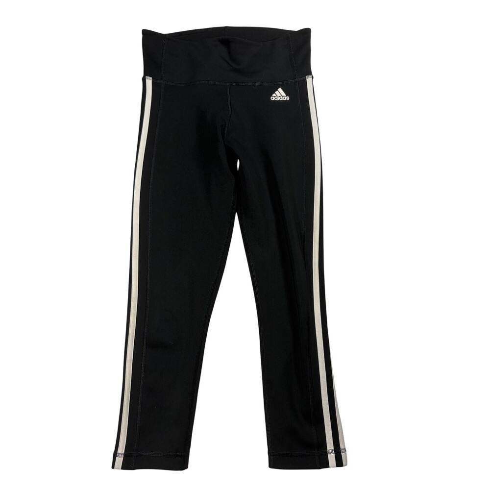 Adidas women cropped leggings black 3 stripe S‎